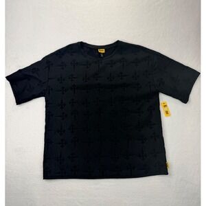 Rhyme Mens XL Black Embossed Fleur De Lis Cross Short Sleeve T-Shirt Streetwear